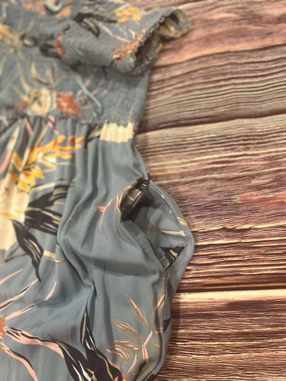 Patrons of Peace Blue/Gray Tropical Flower Romper L - Picture 7 of 12